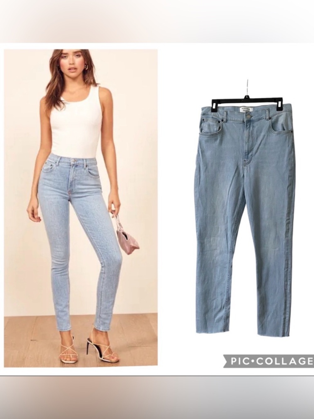 Reformation Harper High Rise Skinny Jeans Amalfi Light Wash Fray Hem Size 30”